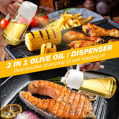 Premium White 600ml 2 in 1 Glass Oil Sprayer Dispenser