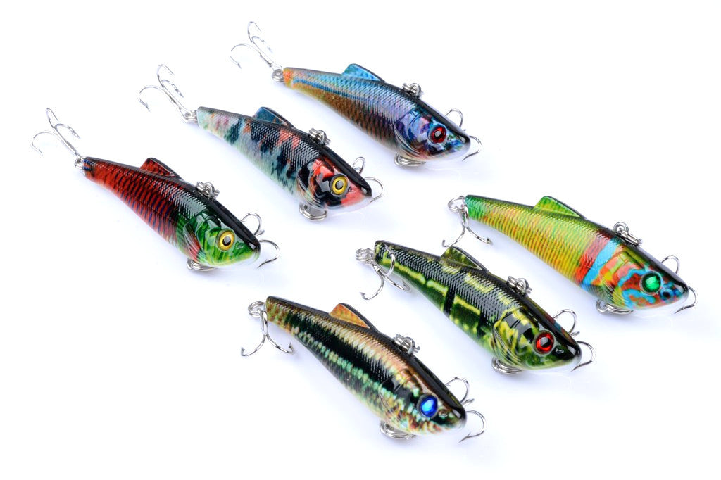 Vib Bait Fishing Lure 7cm 6x Pack, Sharp Hooks, Saltwater/Freshwater, 3D Eyes