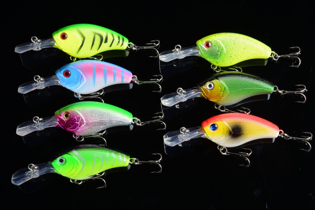 7x 9cm Durable ABS Popper Crank Bait Fishing Lure Set - Saltwater/Freshwater