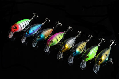 8x 7cm Durable ABS Popper Crank Bait Fishing Lures for Saltwater & Freshwater
