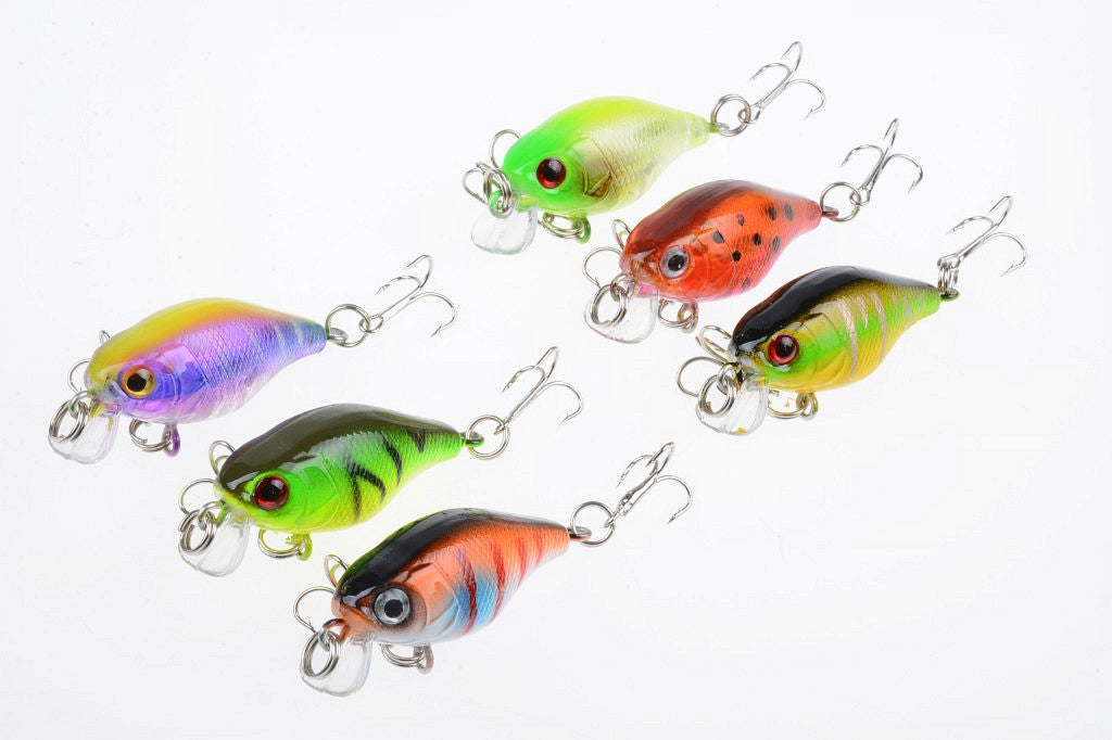 6x 4.5cm Durable ABS Popper Crank Bait Fishing Lures for Saltwater & Freshwater