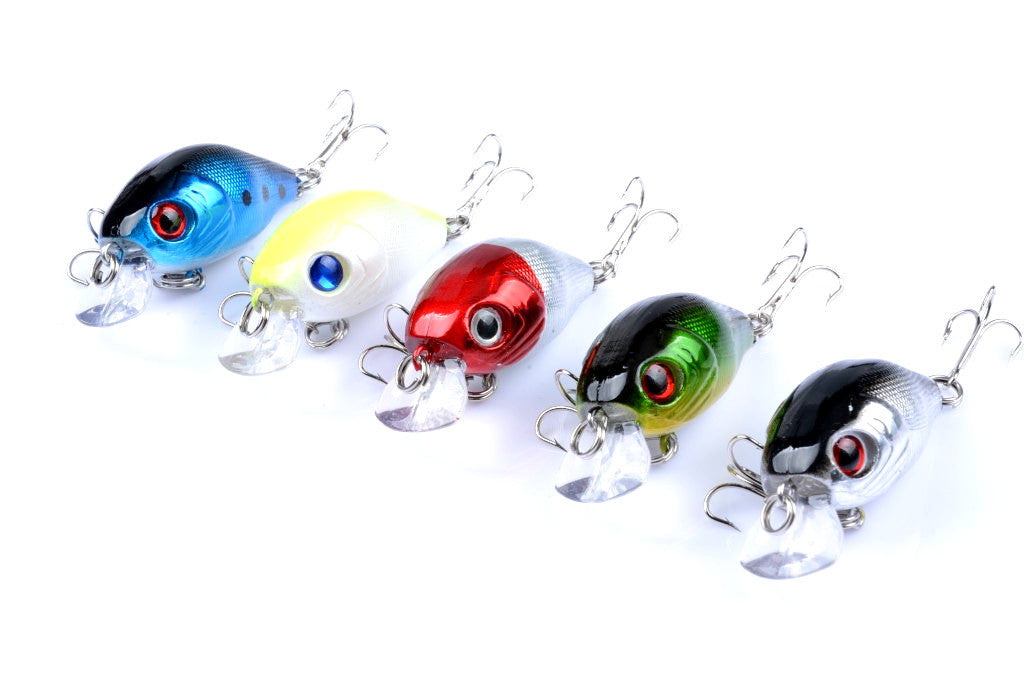 Durable ABS 5.5cm Popper Crank Bait Fishing Lure Set - 5 Colors, Sharp Hooks - SuperSaverAU - view 2