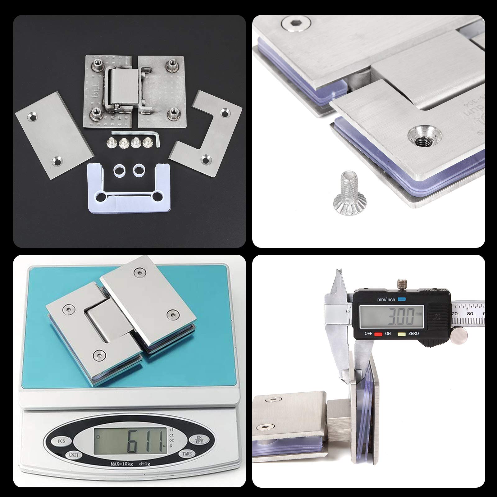 304 Stainless Steel Shower Glass Door Hinge 180 Degrees, 8mm-12mm, 20kg Capacity - SuperSaverAU - view 2