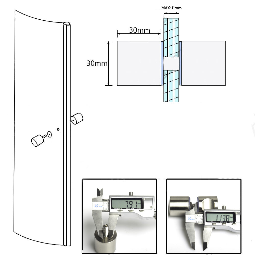 SUS304 Stainless Steel Double Sided Round Shower Glass Door Knob, 1x Knob - SuperSaverAU - view 2