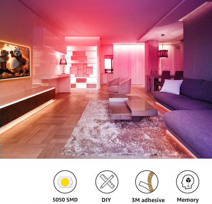 5050 RGB LED Strip Lights 5m, 300PCS, Waterproof, 20 Colors, 6 Modes, IR Controller