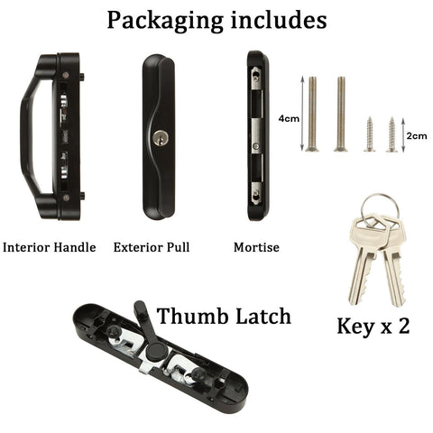 Sliding Patio Door Handle Set, Keyed Black, 0.75in-1.4in Door Thickness - SuperSaverAU - view 1