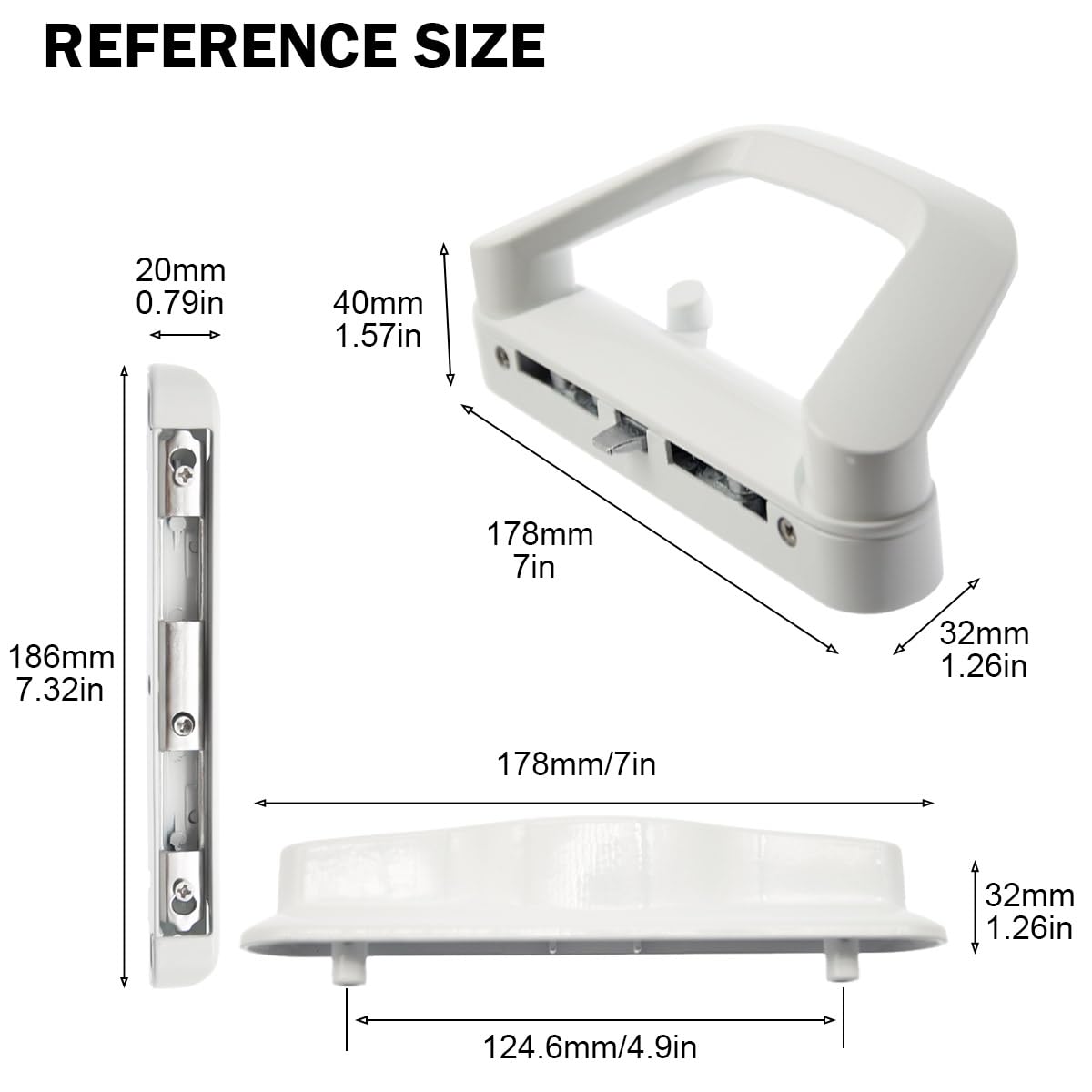 Sliding Patio Door Handle Set, Keyed, White, 0.75in to 1.4in Thickness