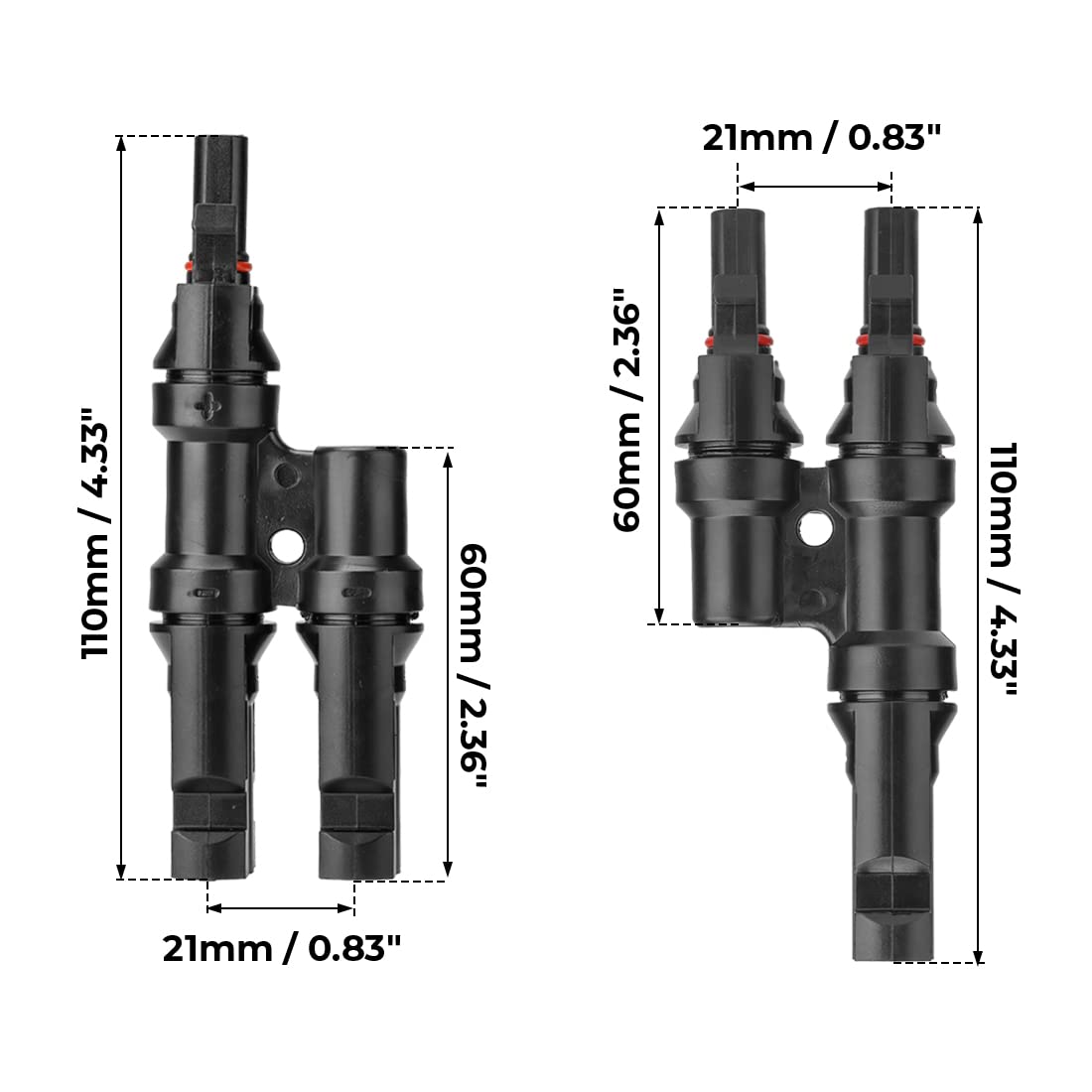 Premium 2 to 1 Waterproof Solar PV Branch Connectors 1 Pair