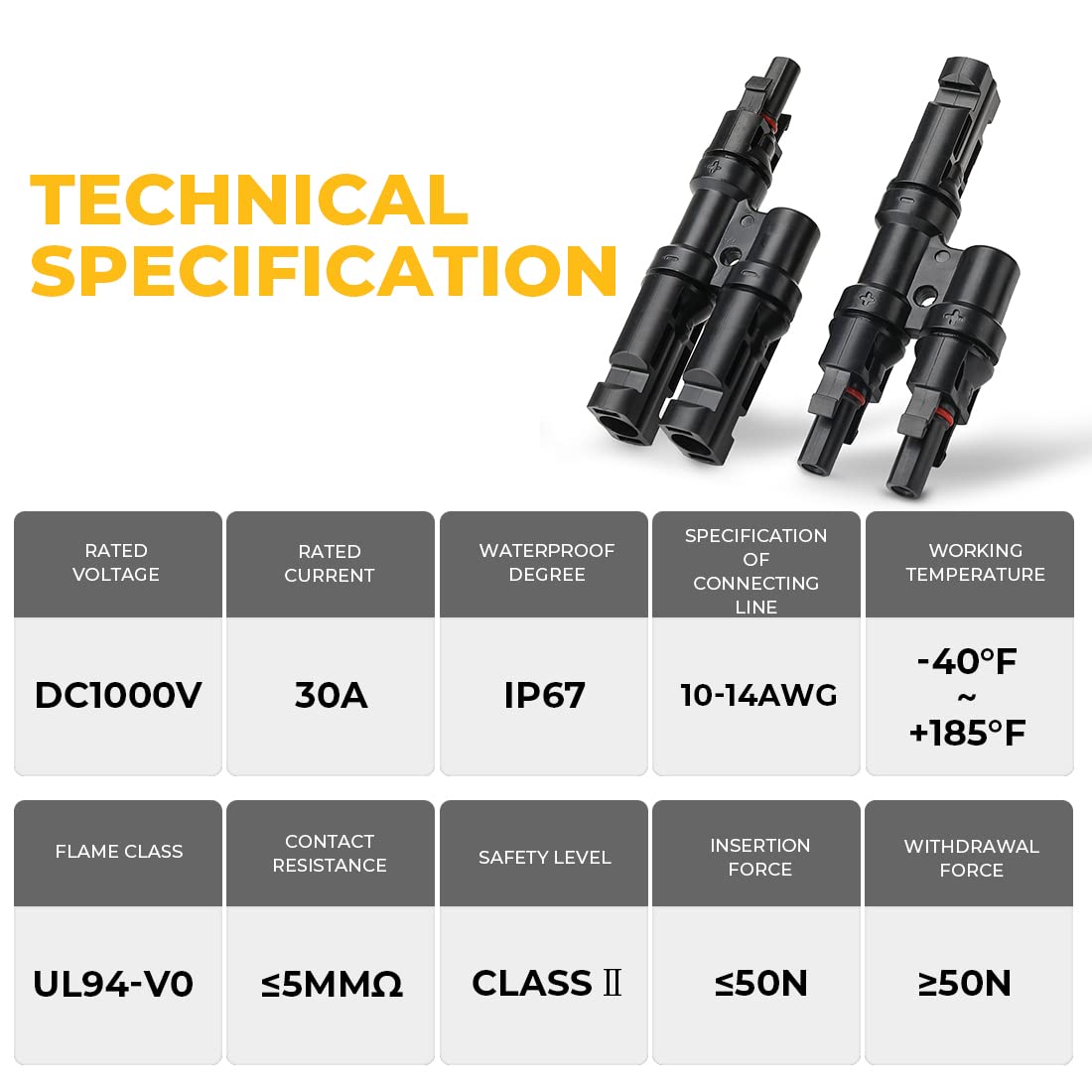 Premium 2 to 1 Waterproof Solar PV Branch Connectors 1 Pair