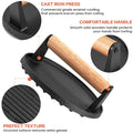 Premium Round Cast Iron Grill Press with Wooden Handle - Pre-Seasoned