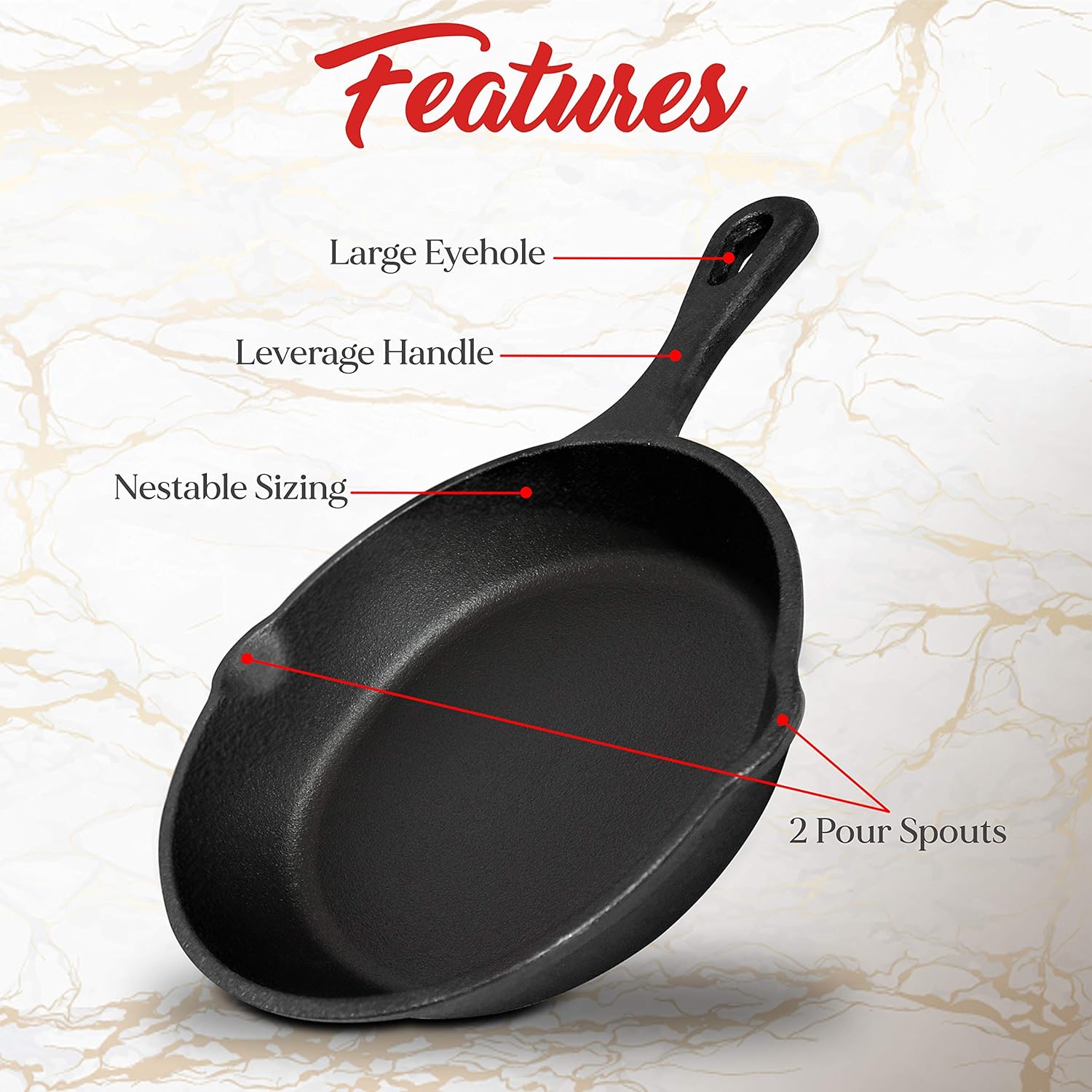 Cast Iron Skillet 6inch Pre-Seasoned Chef Quality Multi-Functional Cookware - SuperSaverAU - view 2