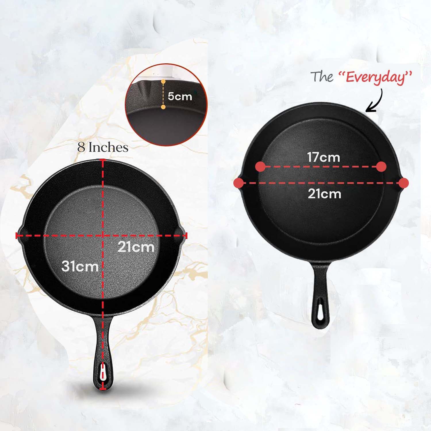 Cast Iron Skillet 8inch 21cm Chef Quality Pre-Seasoned Non-Stick Cookware - SuperSaverAU - view 1