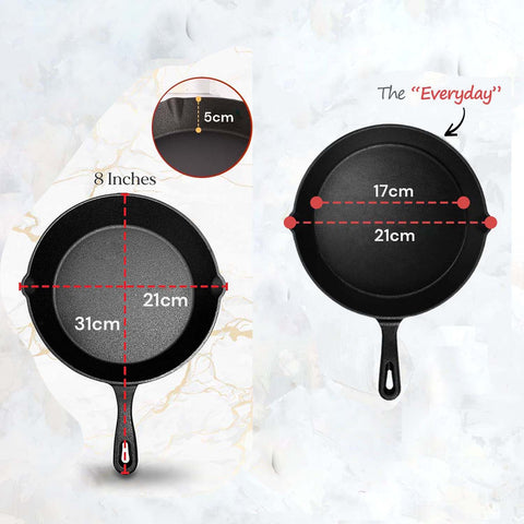 Cast Iron Skillet 8inch 21cm Chef Quality Pre-Seasoned Non-Stick Cookware - SuperSaverAU - view 1