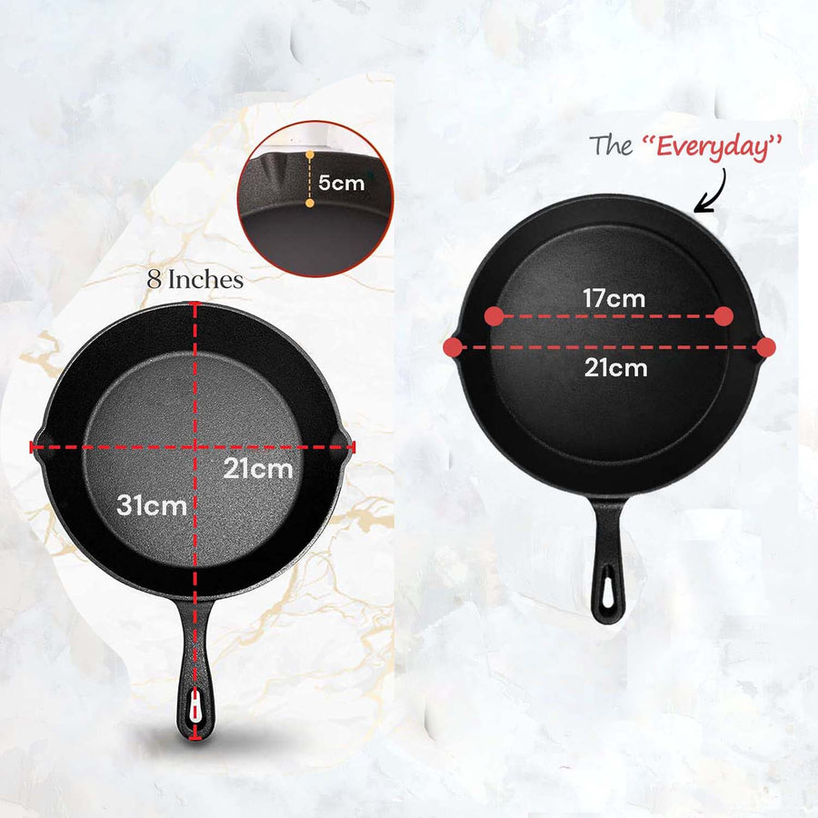 Cast Iron Skillet 8inch 21cm Chef Quality Pre-Seasoned Non-Stick Cookware - SuperSaverAU - view 1