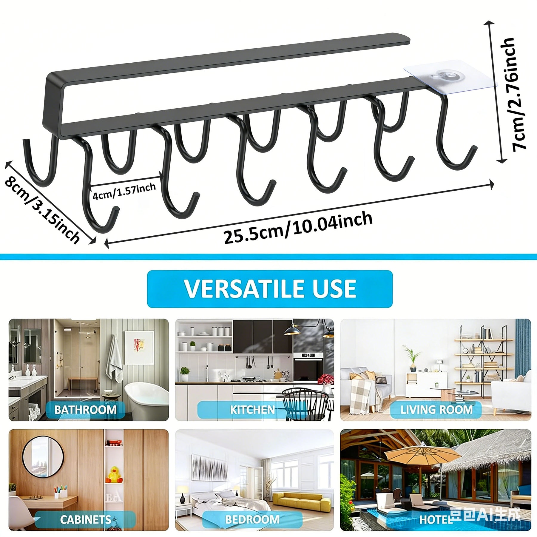 Under Cabinet Mug Holder 12 Hooks No Drill Cup Rack Organizer for Kitchen Storage Black - SuperSaverAU - view 3