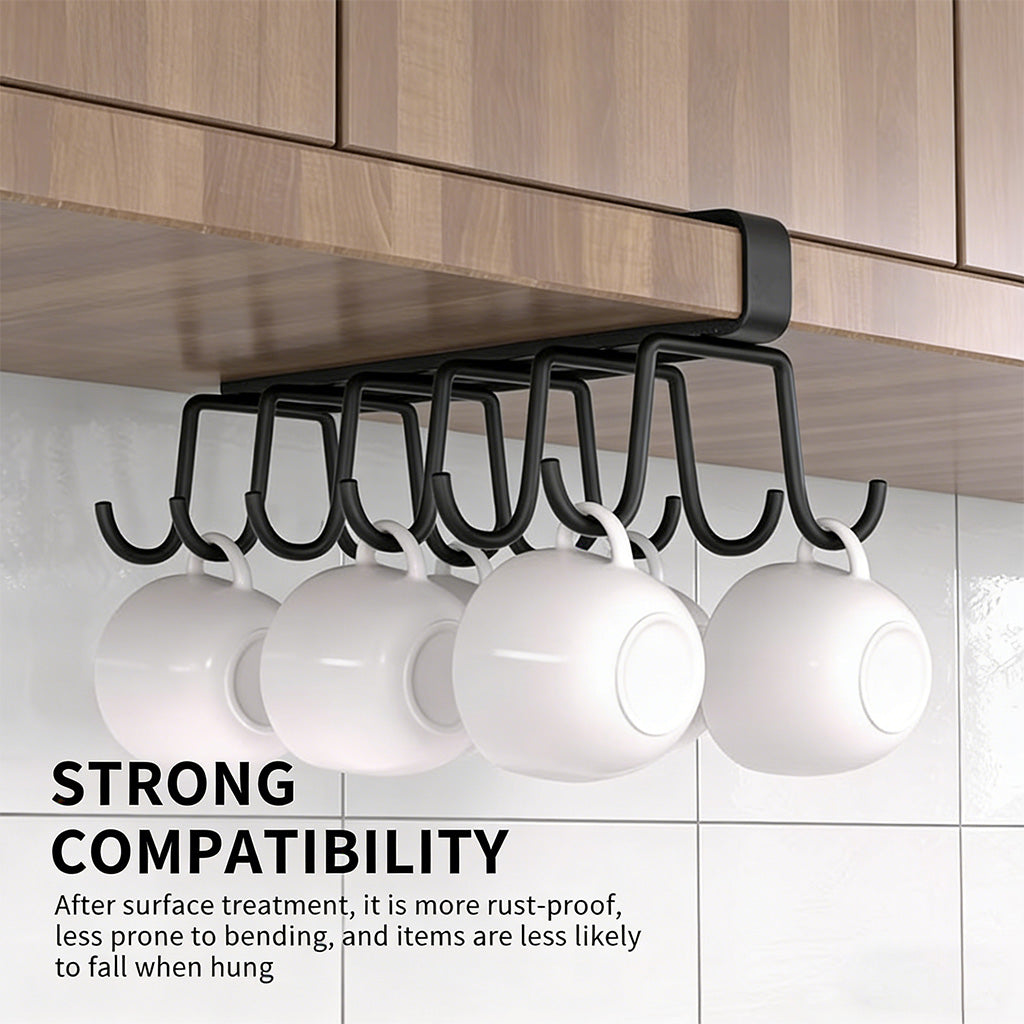Under Cabinet Mug Holder 12 Hooks No Drill Cup Rack Organizer for Kitchen Storage Black - SuperSaverAU - view 4