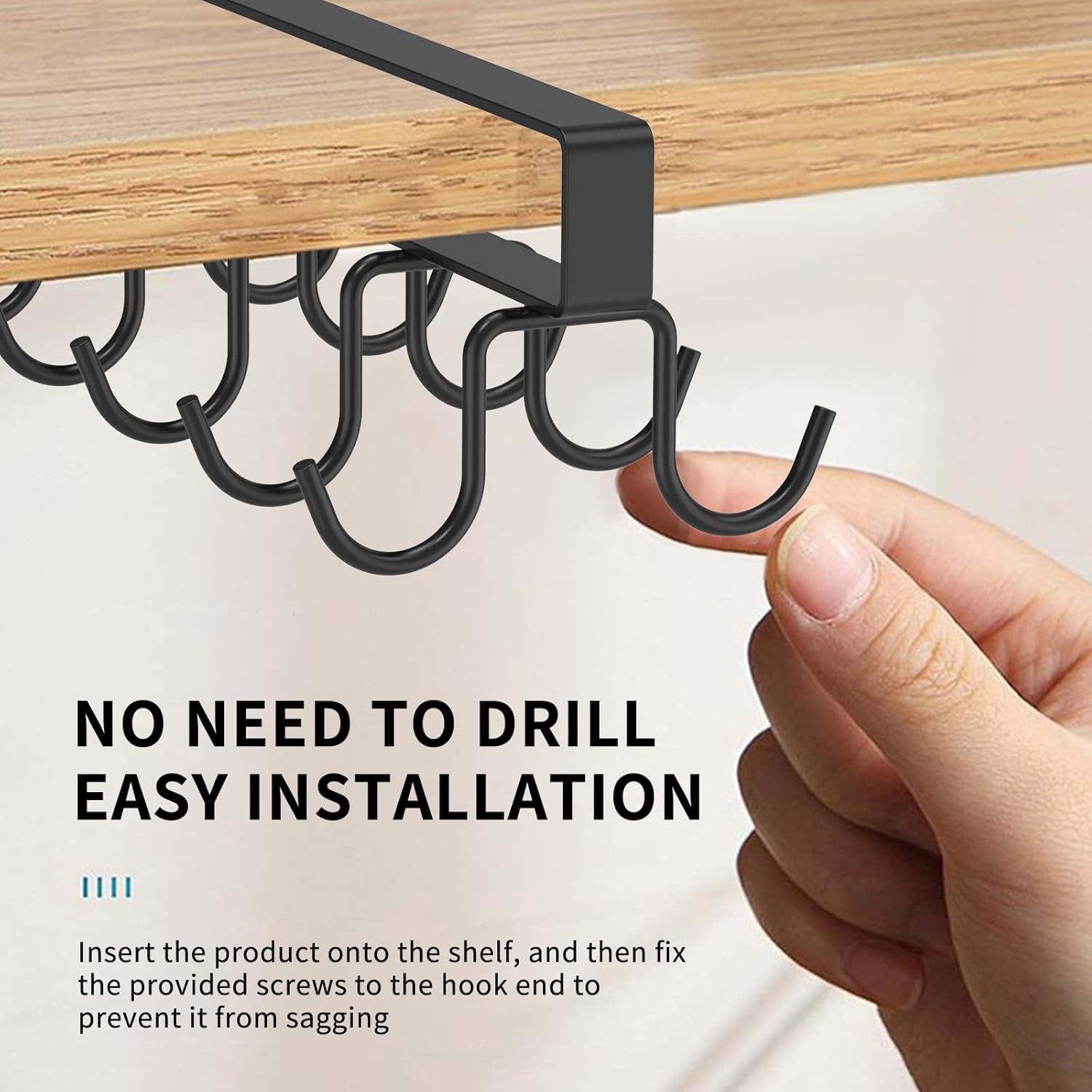 Under Cabinet Mug Holder 12 Hooks No Drill Cup Rack Organizer for Kitchen Storage Black - SuperSaverAU - view 5