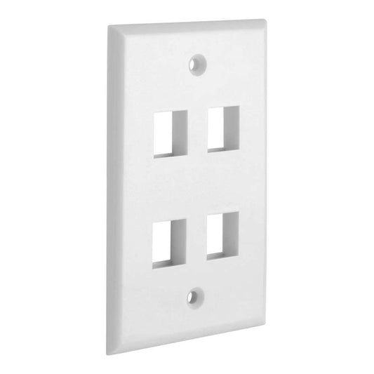 4 Port Keystone Jack Wall Plate, 4 Gang, White, Durable ABS Plastic