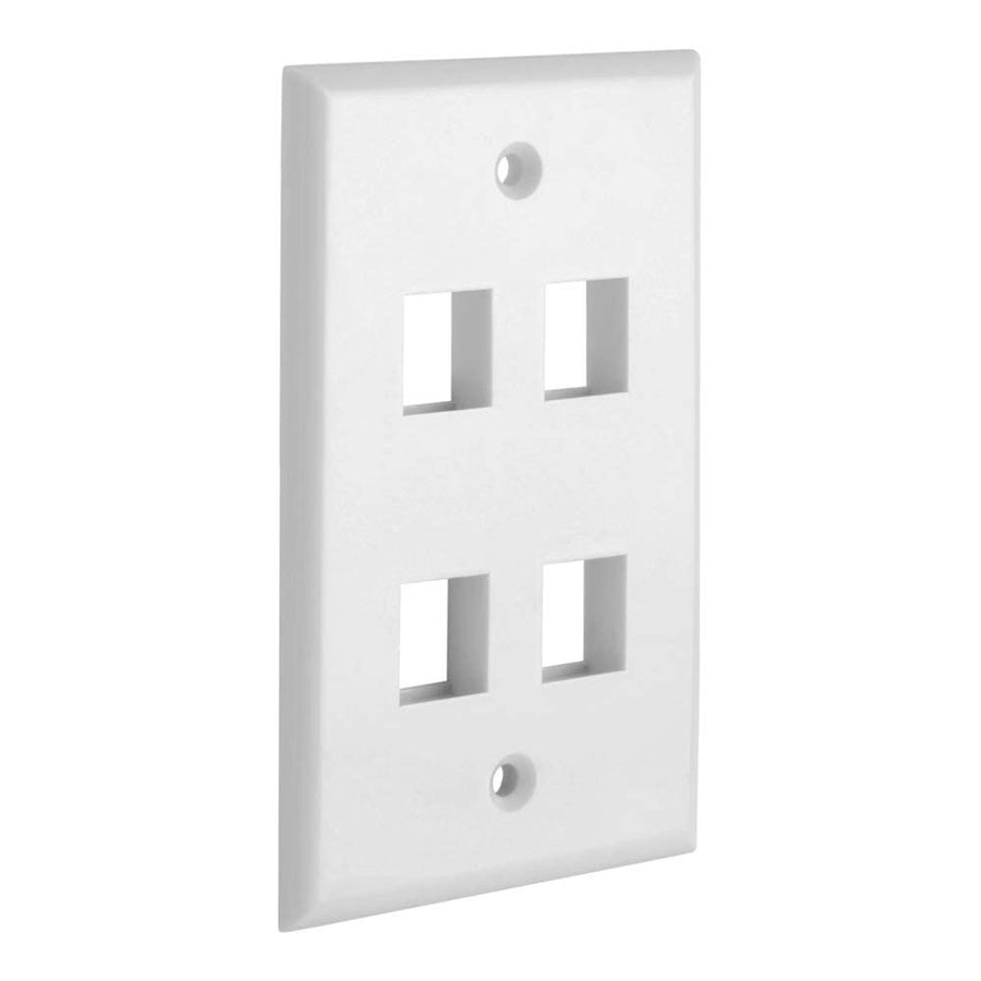 4 Port Keystone Jack Wall Plate, 4 Gang, White, Durable ABS Plastic - SuperSaverAU - view 1