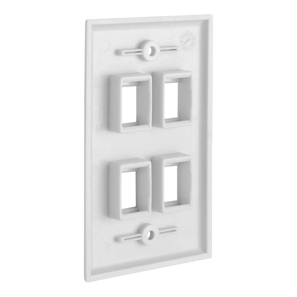 4 Port Keystone Jack Wall Plate, 4 Gang, White, Durable ABS Plastic - SuperSaverAU - view 2