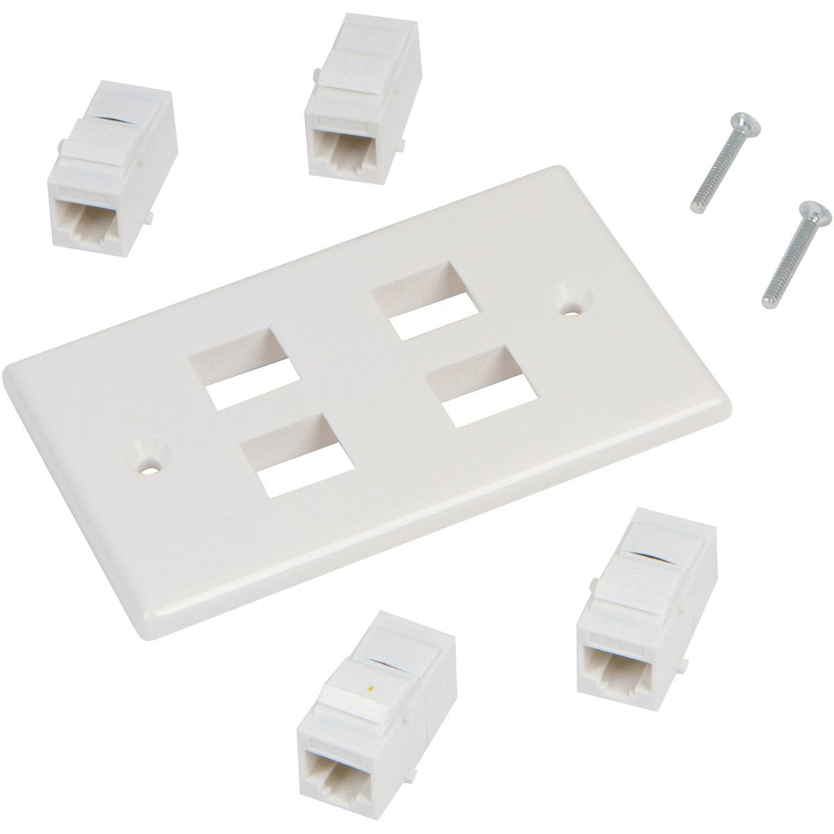 Premium 4 Port Cat6 Ethernet Wall Plate Adapter with Keystone Coupler
