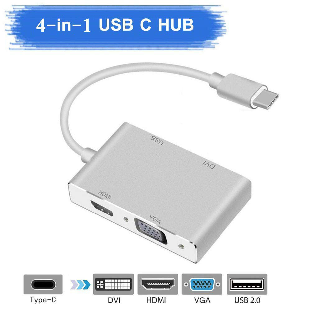 4in1 USB 3.1 Type-C Hub to HDMI DVI VGA 4K Video Adapter Multi-Display Converter