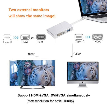4in1 USB 3.1 Type-C Hub to HDMI DVI VGA 4K Video Adapter Multi-Display Converter