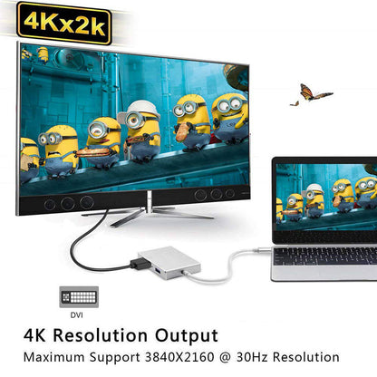 4in1 USB 3.1 Type-C Hub to HDMI DVI VGA 4K Video Adapter Multi-Display Converter