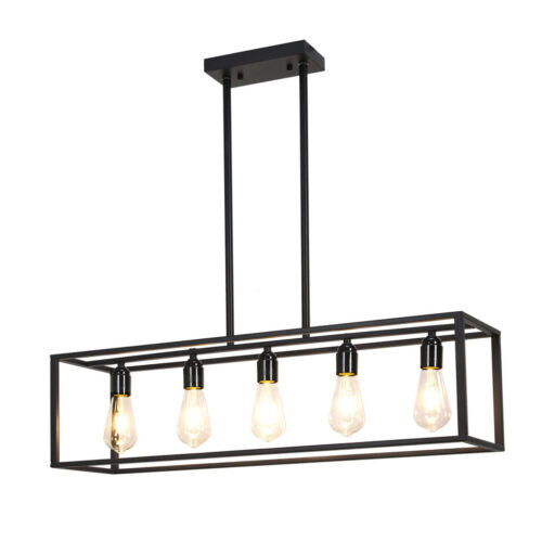 Interior Ave Vintage Industrial 5-Light Pendant Chandelier, 80x22x76.5cm, Black - SuperSaverAU - view 1