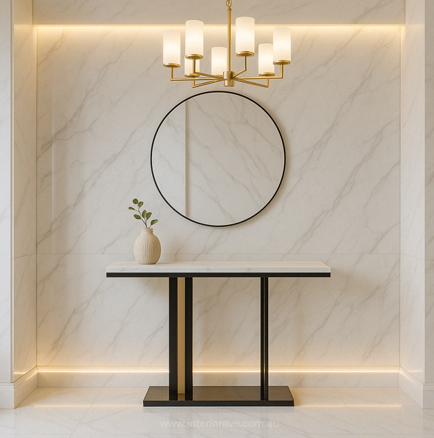 Interior Ave Pandora Marble and Black Stone Console Table 118cm