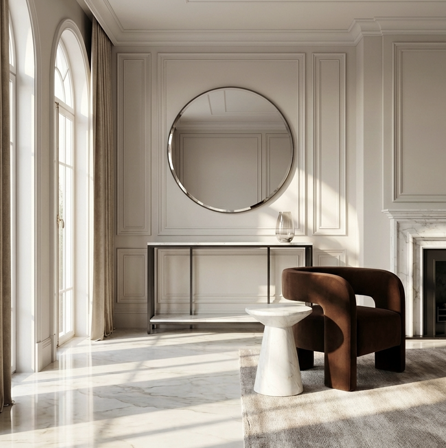 Interior Ave Bronte White Marble Stone Console Table Dual Layer 120cm