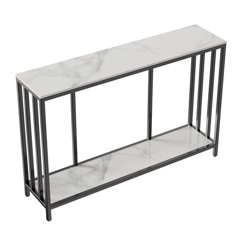 Interior Ave Bronte White Marble Stone Console Table Dual Layer 120cm