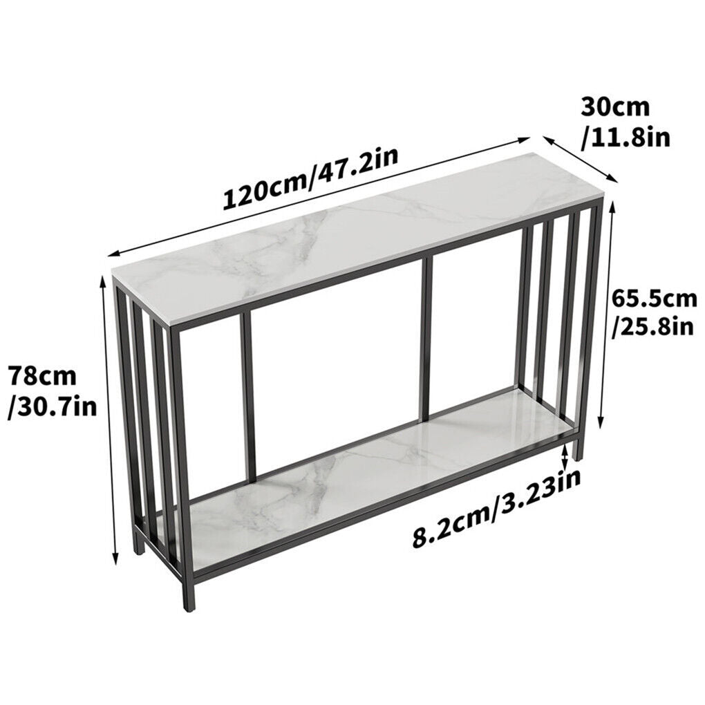 Interior Ave Bronte White Marble Stone Console Table Dual Layer 120cm