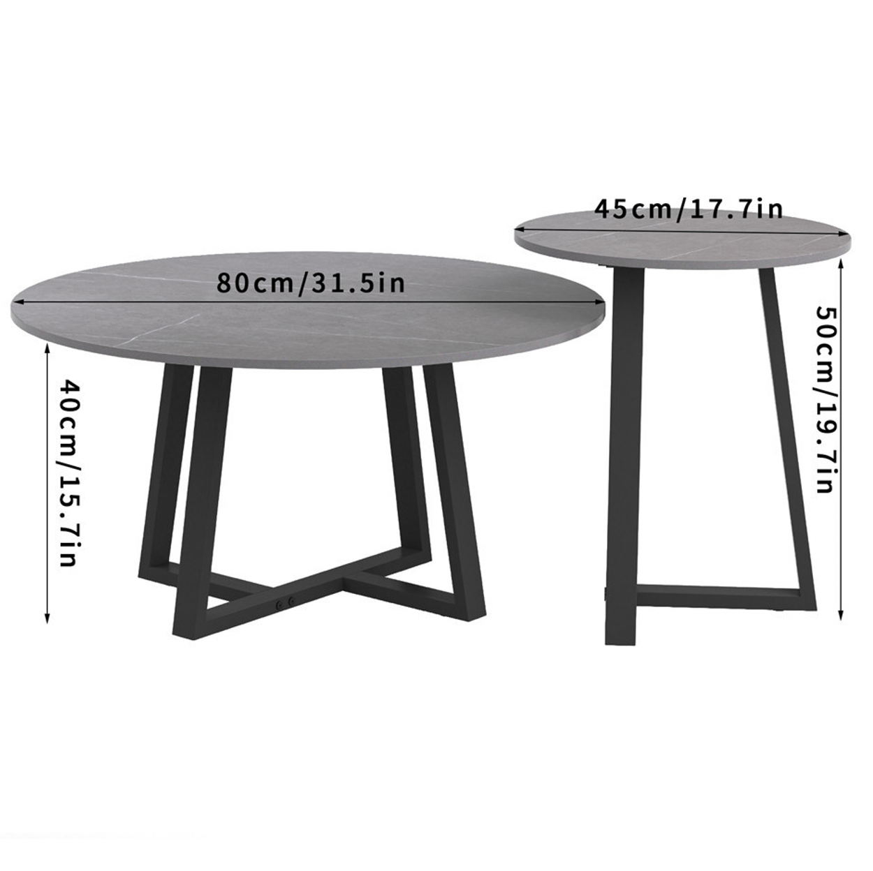 Interior Ave Broadway Grey Stone Marble Two Tier Coffee Table Set - 80x40cm & 45x50cm - SuperSaverAU - view 3