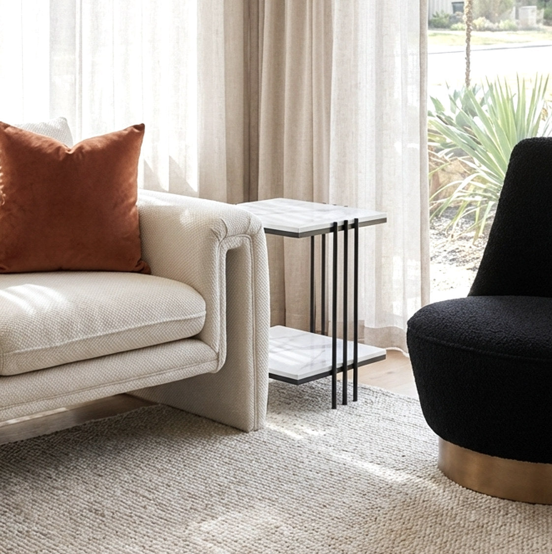 Interior Ave Milano Black Square Side Table Two Tier 40x40x65cm