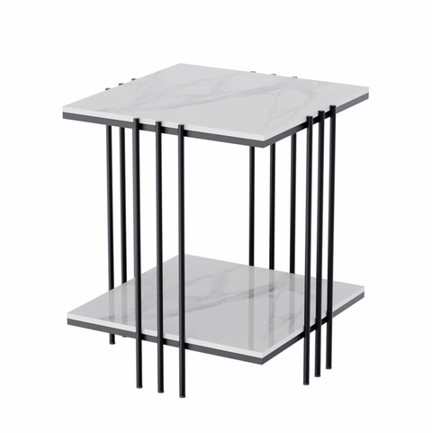 Interior Ave Milano Black Square Side Table Two Tier 40x40x65cm