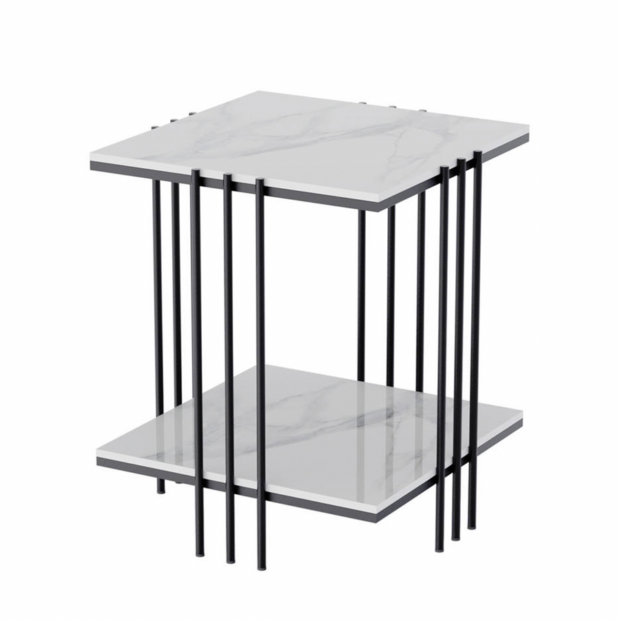 Interior Ave Milano Black Square Side Table Two Tier 40x40x65cm