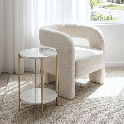 Interior Ave Alba Gold Side Table, 40.5x55cm, Sintered Stone Marble, 40kg Capacity - SuperSaverAU - view 1