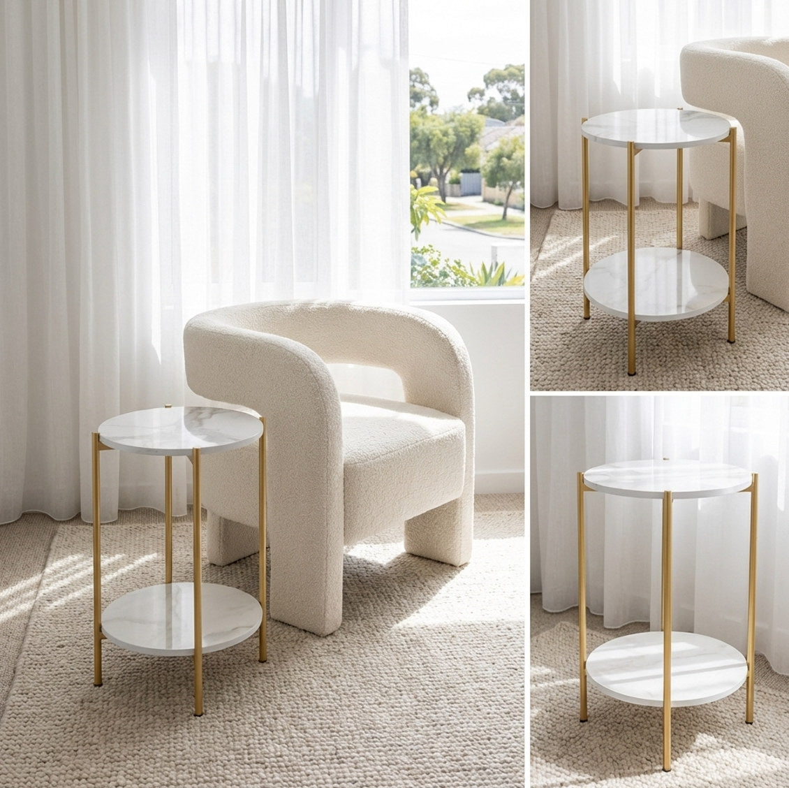 Interior Ave Alba Gold Side Table, 40.5x55cm, Sintered Stone Marble, 40kg Capacity - SuperSaverAU - view 2