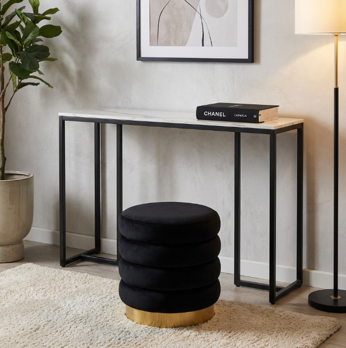 Interior Ave Stone Marble Console Table - Black & White, 100x30x78.5cm - SuperSaverAU - view 1