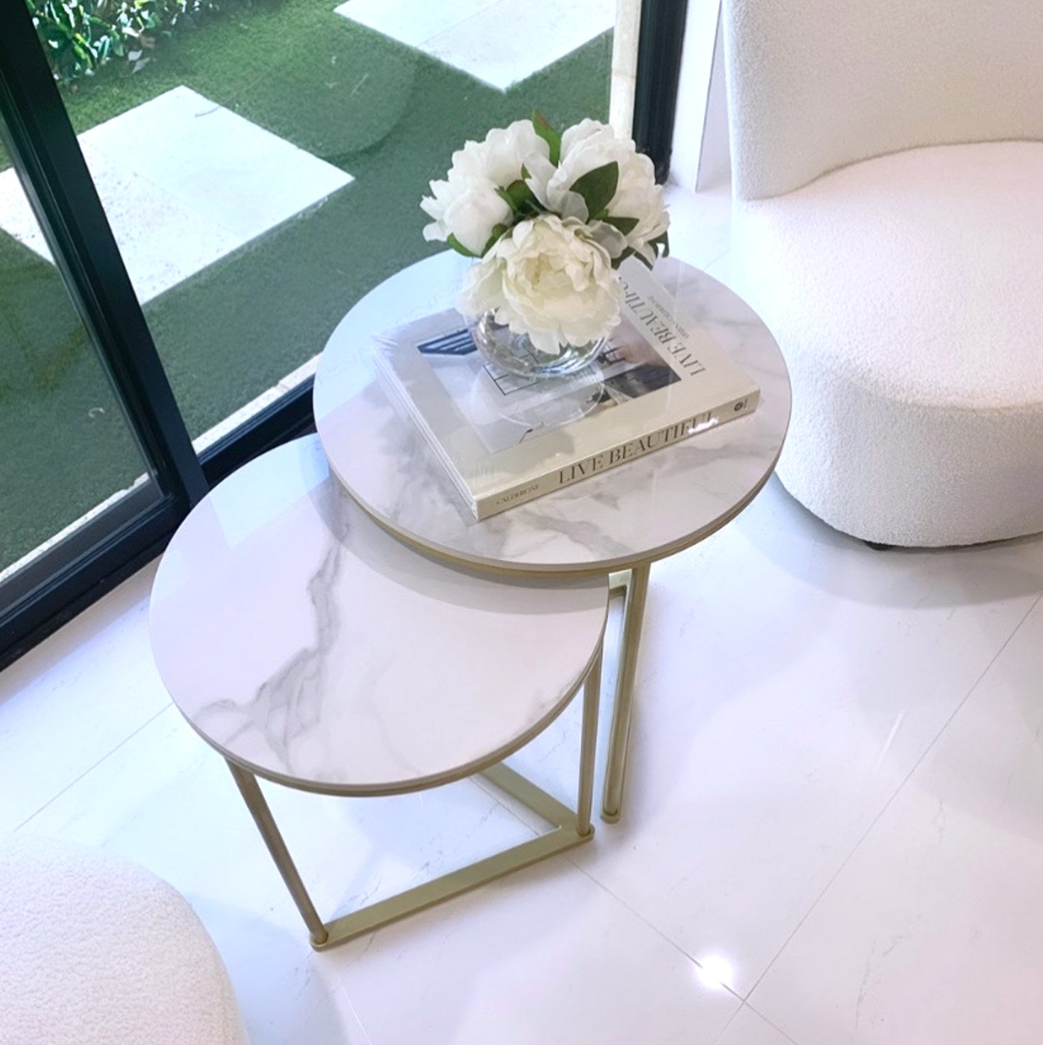 Interior Ave Nala Gold Nested Side Table Set Sintered Stone 2 Piece