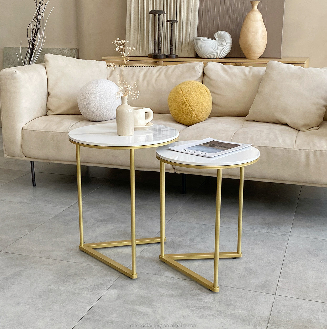 Interior Ave Nala Gold Nested Side Table Set Sintered Stone 2 Piece