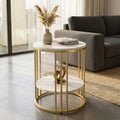 Interior Ave Cleo Gold Two Shelf Stone Side Table 40x40x53cm