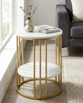 Interior Ave Cleo Gold Two Shelf Stone Side Table 40x40x53cm