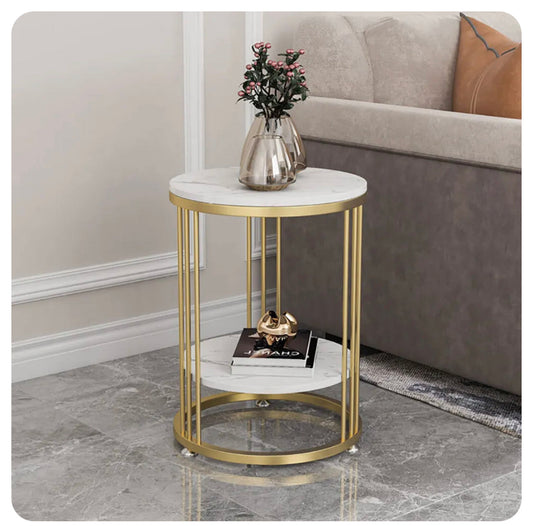Interior Ave Cleo Gold Two Shelf Stone Side Table - Modern & Stylish