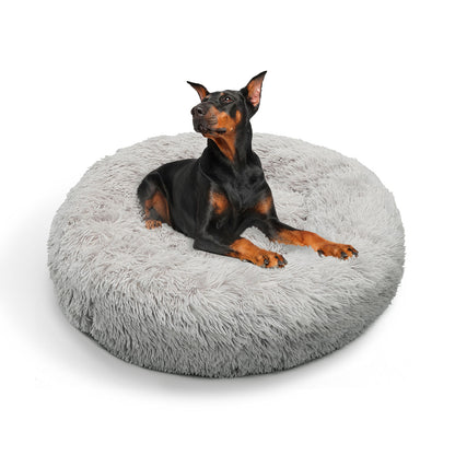 Pet Bed Large 90cm Light Grey Plush Round Dog/Cat Nest Non-Toxic Comfortable