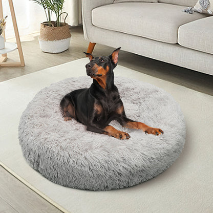 Pet Bed Large 90cm Light Grey Plush Round Dog/Cat Nest Non-Toxic Comfortable