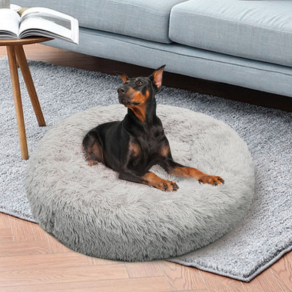 Pet Bed Large 90cm Light Grey Plush Round Dog/Cat Nest Non-Toxic Comfortable