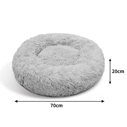 Luxurious Pet Bed for Dogs/Cats, Light Grey, M 70cm, Soft Polyester, Non-Slip Base