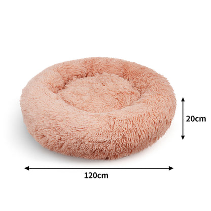 Pawfriends Pet Dog Bed Pink XXL - Plush Round Calming Nest for Comfortable Sleep